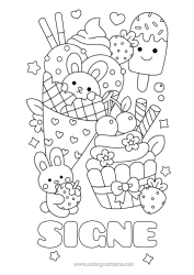 Colorear personalizable Tarta Kawaii Conejo Frutas Golosinas Helado Magdalena Fresa Animales del bosque