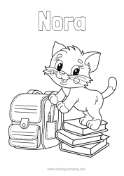 Customizable coloring page Cat Animal Book Dog and cat Reading Schoolbag Health professions Back to School Nurse Veterinary