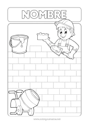 Pagina da colorare personalizzabile Attività per Bambini Traccia e colora Mestiere Mestieri del cantiere Muratore Cantiere, costruzione