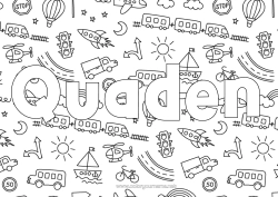 Pagina da colorare personalizzabile Razzo Camion Veicoli Barca Treno Nome decorato Mongolfiera Bus, pullman Elicottero Scarabocchio Veicoli aerei Veicoli marittimi Trasporto pubblico terrestre Camion e veicoli commerciali Sfondo decorativo