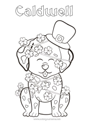 Pagină de colorat personalizabilă Câine Animal Trifoi Sărbătoarea Sfântului Patrick Pălărie Câini și pisici