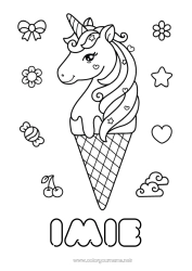 Coloriage personnalisable Kawaii Licorne Animal Gourmandises, sucreries Glace Coloriages intermédiaires Dragons, licornes et animaux fantastiques