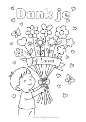 Página de desenho personalizável Flores Criança Babá Obrigado Buquê