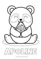 Página de desenho personalizável Fofo Kawaii Animal Panda Desenhos para colorir fáceis Outros animais do mundo Pizza