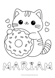 Pagina da colorare personalizzabile Carino Gatto Kawaii Animale Ciambelle Disegni da colorare facili CanI e gatti