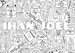 Pagina da colorare personalizzabile Gatto Animale Busta Colorazioni complesse CanI e gatti Matita Rientro a scuola Forniture scolastiche Calcolatrice Sfondo decorativo