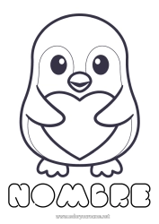 Colorear personalizable Lindo Corazón Te amo Pingüino Animales Aves y mamíferos voladores