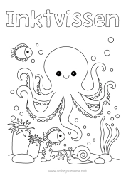 Página de desenho personalizável Animal Peixe Animais marinhos ou aquáticos Polvo, Lula