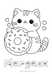 Página de desenho personalizável Fofo Gato Kawaii Animal Rosquinhas Desenhos para colorir fáceis Cães e gatos