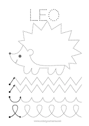Coloriage personnalisable Hérisson Automne Activités enfants Animal Trace et colorie Animaux de la forêt Fiche de graphisme maternelle