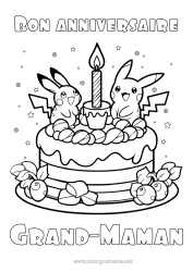 Coloriage personnalisable Gâteau Anniversaire Pokemon Manga Joyeux anniversaire (français) Message Dessin animé