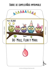 Coloriage personnalisable Anniversaire Chouette, Hibou Animal Enveloppe Oiseaux et mammifères volants Enveloppe à imprimer