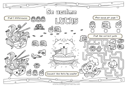 Coloriage personnalisable Activités enfants Japon Sushis Set de table à imprimer Ramen