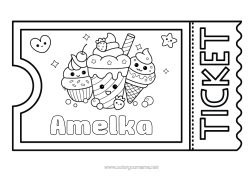 Coloriage personnalisable Kawaii Gourmandises, sucreries Glace Ticket