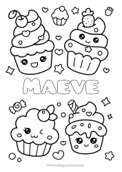 Coloriage personnalisable Kawaii Cerise Étoiles Fruits Gourmandises, sucreries Cupcake