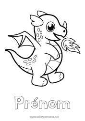 Coloriage personnalisable Mignon Kawaii Dragon Animal Conte de fées Coloriages faciles Dragons, licornes et animaux fantastiques