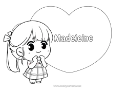 Coloriage personnalisable Mignon Coeur Kawaii Je t'aime Grand coeur