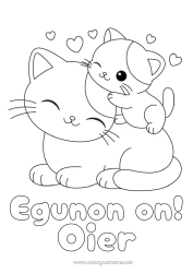 Página de desenho personalizável Fofo Coração Gato Animal Desenhos para colorir fáceis Cães e gatos Família de animais Filhote