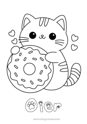Página de desenho personalizável Fofo Gato Kawaii Animal Rosquinhas Desenhos para colorir fáceis Cães e gatos