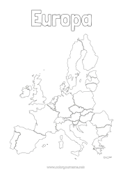 Página de desenho personalizável Geografia Mapa do Mundo Viagem do Elfo de Natal Mapa dos continentes Alemanha Países Baixos Mapa Volta ao Mundo dos Duendes Europa