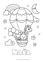Anpassbare Malvorlage Bär Niedlich Kawaii Giraffe Hase Fahrzeuge Tier Teddybär Regenbogen Heißluftballon Mond Wilde Tiere Afrikas Waldtiere Flugzeuge