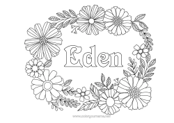 Coloriage personnalisable Fleurs Printemps Nom décoré Coloriages intermédiaires