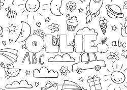 Coloriage personnalisable Nom décoré Doodle Fond décoratif