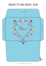 Coloriage personnalisable Fleurs Coeur Printemps Enveloppe à imprimer