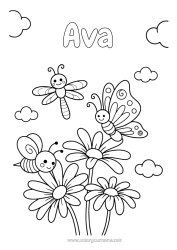 Coloriage personnalisable Mignon Fleurs Printemps Papillon Animal Abeille Marguerite Coloriages faciles Insectes Libellule