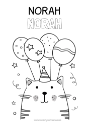 Coloriage personnalisable Chat Anniversaire Ballons Fête Animal Coloriages faciles Chiens et chats