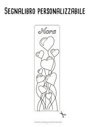 Página de desenho personalizável Coração Feliz Aniversário Bolas Eu te amo Dia dos Namorados Marcador de Página