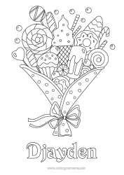 Página de desenho personalizável Doces Presentes Rosquinhas Guloseimas, doces Sorvete Biscoitos Pirulito Buquê