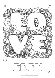 Coloriage personnalisable Fleurs Mandala Je t'aime Saint valentin