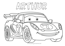 Coloriage personnalisable Véhicules Voiture Course Voiture de course Voitures, vans et camping-cars Véhicules de course et circuits Dessin animé Cartoon Véhicules personnages