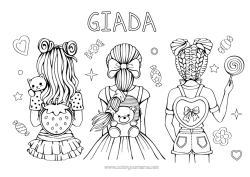 Coloriage personnalisable Bonbons Fille Ami, Amie