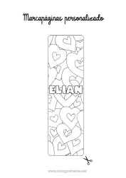 Página de desenho personalizável Coração Eu te amo Marcador de Página