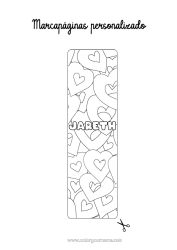 Página de desenho personalizável Coração Eu te amo Marcador de Página