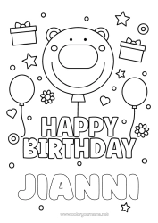 Coloriage personnalisable Ours Cadeaux Anniversaire Ballons Animal Coloriages faciles Joyeux anniversaire (français) Message Animaux de la forêt
