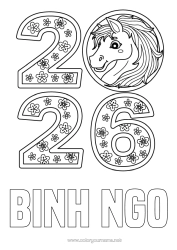 Coloriage personnalisable Cheval Nouvel An chinois Animaux de la ferme 2026