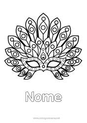 Pagina da colorare personalizzabile Costume Maschera Carnevale Pavone Uccelli e mammiferi volanti