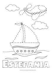 Página de desenho personalizável Avião Mar Veículos Atividades para Crianças Barco Veleiro Veículos aéreos Veículos marítimos