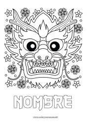 Página de desenho personalizável Dragão Animal Ano Novo Chinês China Dragões, unicórnios e animais fantásticos Cabeça