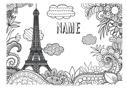 Coloriage personnalisable Fleurs Mandala Géographie France Coloriages complexes Pays Paysage de ville Paris Monument Ville du monde