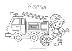 Coloriage personnalisable Camion Véhicules Pompier Coloriages intermédiaires Camion de pompier Métier Véhicules de secours et d'urgence Camions et véhicules utilitaires Métiers de la Sécurité