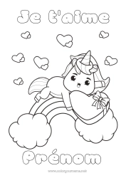 Anpassbare Malvorlage Niedlich Mama Einhorn Ich liebe dich Tier Regenbogen