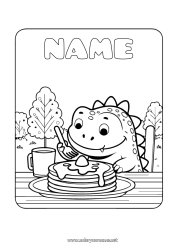 Coloriage personnalisable Monstre Kawaii Dinosaures Animal Chandeleur Crêpes