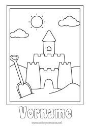 Kolorowanka personalizowalna Lato Plaża Łatwe kolorowanki Zamek z piasku