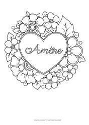 Coloriage personnalisable Fleurs Coeur Mandala Je t'aime Grand coeur