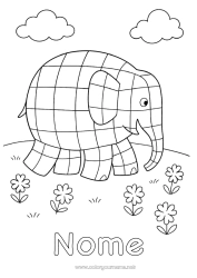 Coloriage personnalisable élephant Animal Animaux sauvages d'Afrique Mosaïques Contes pour Enfants