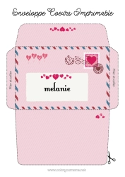 Coloriage personnalisable Coeur Je t'aime Enveloppe Enveloppe à imprimer